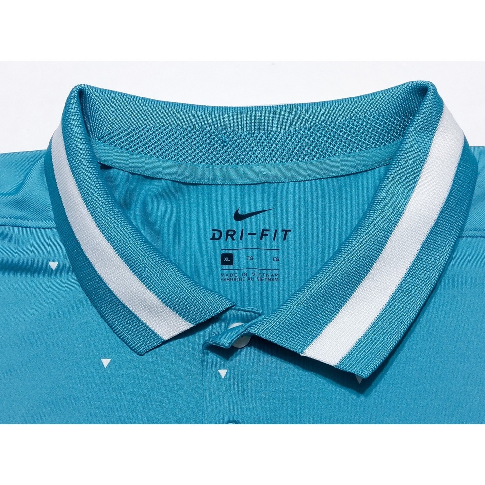 NIKE Golf Performance Polo Shirt BQ6856 Teal Blue Triangles All Over XL - Picture 2 of 9